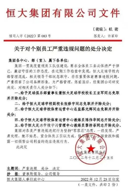 假球案后續(xù):恒大足校校長(zhǎng)被開(kāi)除
