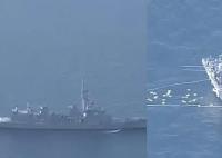 日本一護衛艦碰撞巖石 海面浮有漏油