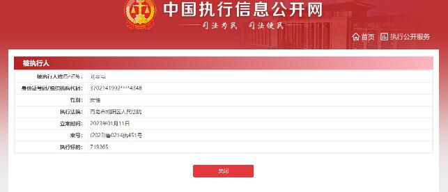 劉鑫已成被執(zhí)行人 執(zhí)行標(biāo)的近72萬(wàn)