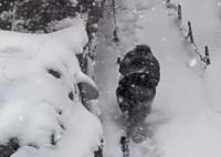 男子40厘米積雪中邊鏟雪邊爬華山 期間自己摔了很多跤