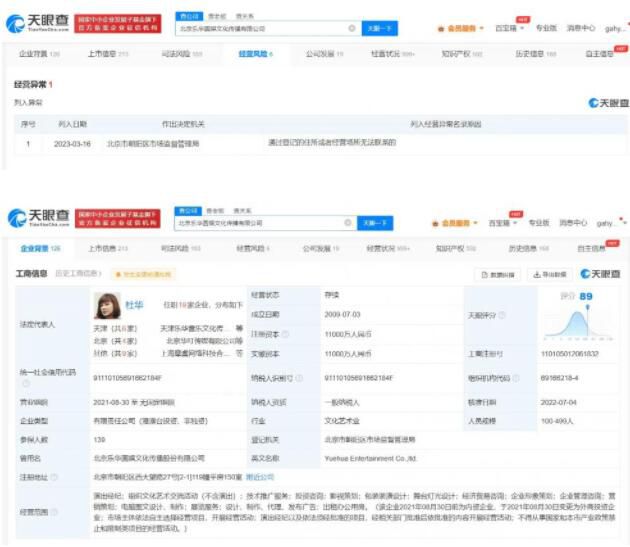 樂華娛樂被列為經營異常 工商信息中未更新聯絡信息導致