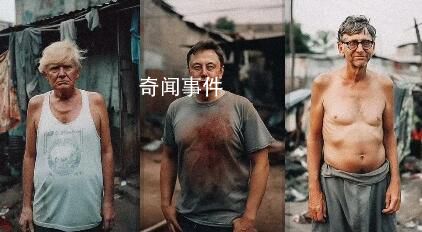 特朗普馬斯克比爾蓋茨貧民窟AI畫 AI畫作畫富豪生在貧民窟