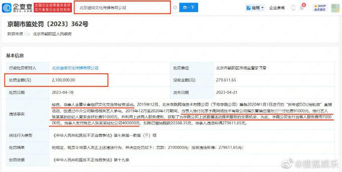 中介賄賂張靚穎經(jīng)紀(jì)人被罰 被罰210萬(wàn)