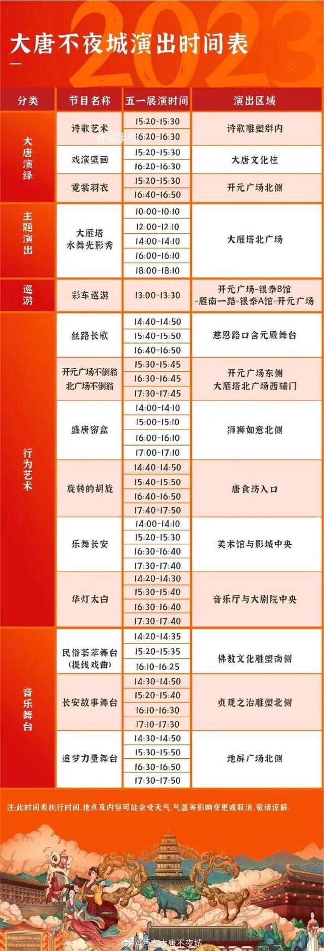 五一大唐不夜城所有演出改為白天 大唐不夜城演出時(shí)間表2023年五一
