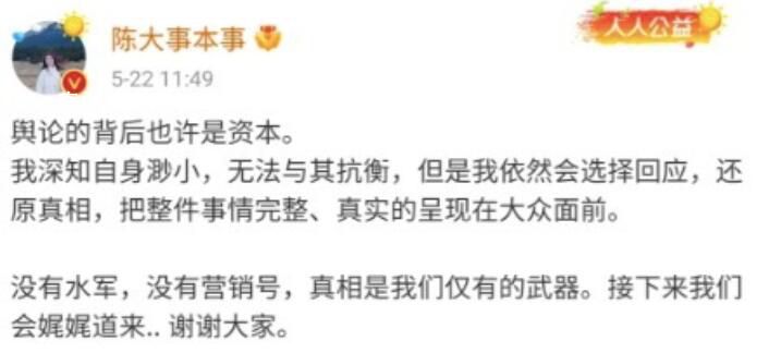 陳大事稱輿論的背后也許是資本 引來罵聲一片