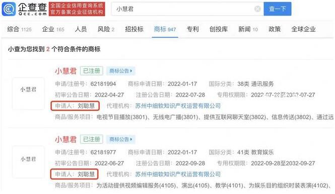 小慧君已注冊個人同名商標(biāo) 小慧君被封號引發(fā)網(wǎng)友熱議