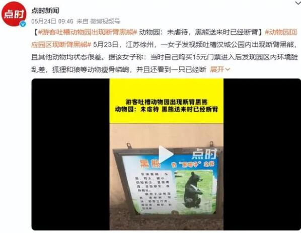 游客吐槽動物園出現斷臂黑熊 質疑動物們可能遭到了虐待