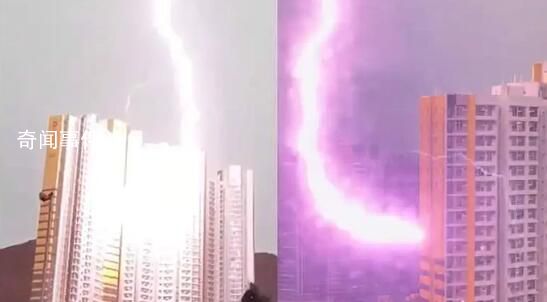 香港一住宅樓被雷擊中 爆出火光