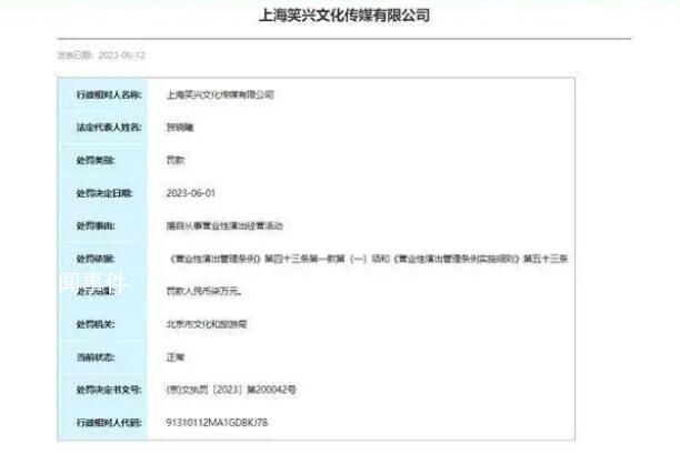 笑果旗下公司擅自演出被罰 具體什么情況