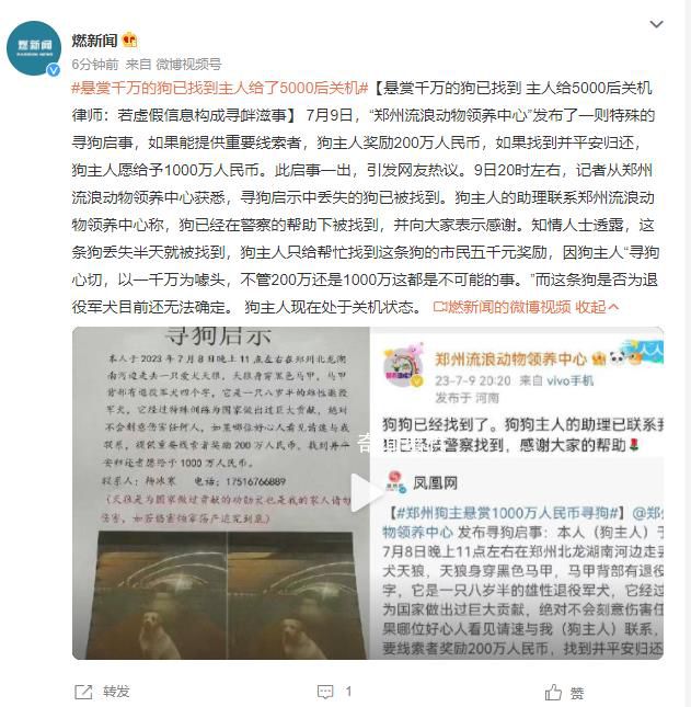 懸賞千萬狗主人或涉傳播虛假信息罪 若虛假信息構成尋釁滋事
