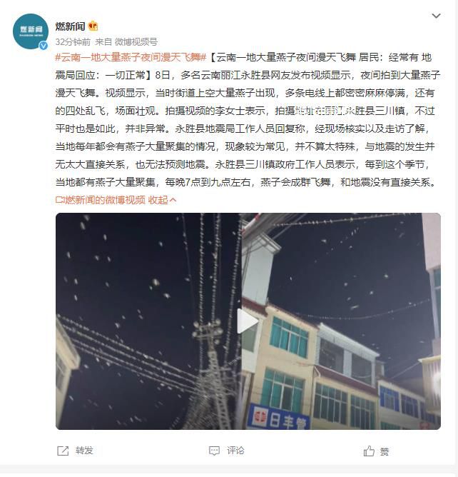 云南一地燕子漫天飛舞 地震局回應