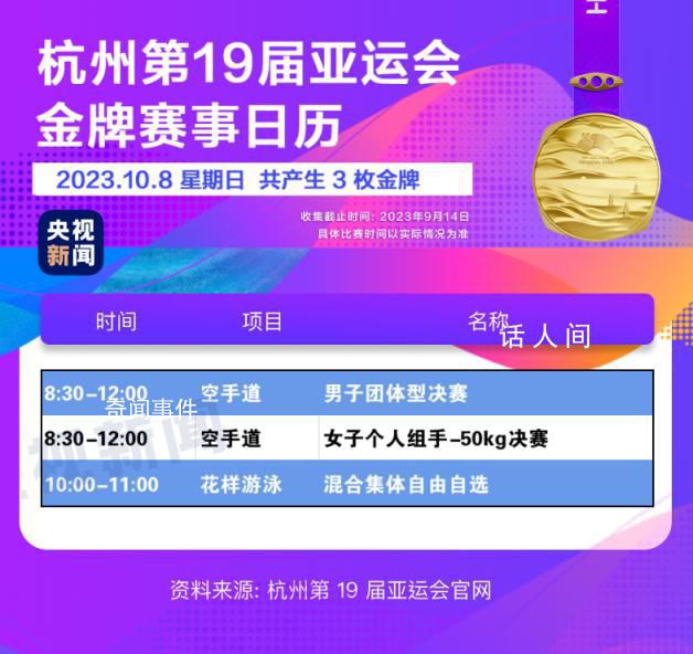 杭州亞運會金牌觀賽日歷 快收藏!