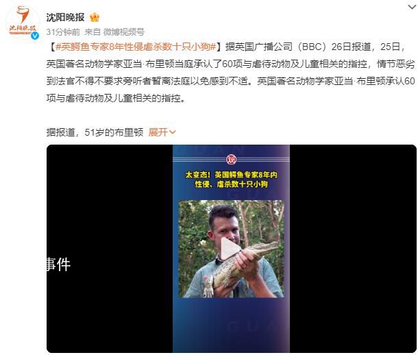 英國鱷魚專家性侵數十只小狗 法官警告繼續聽取指控可能引起強烈不適