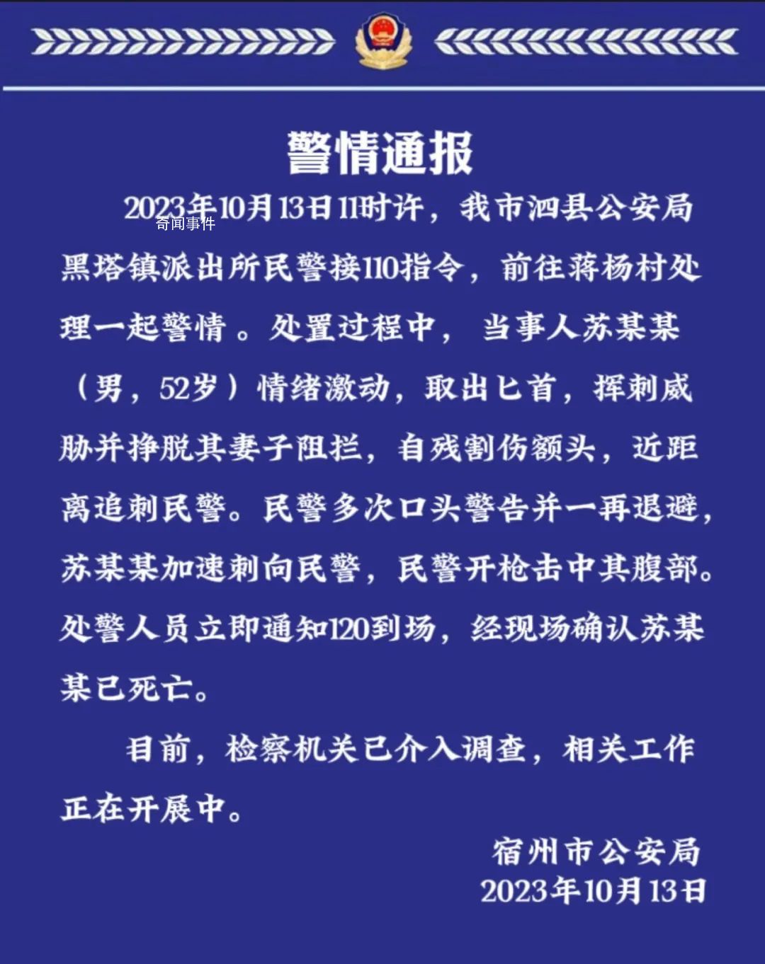 男子持刀追刺民警 警告無果后被擊斃