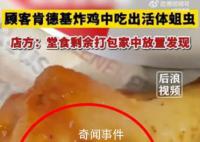 顧客肯德基炸雞中吃出蛆蟲 十分顯眼