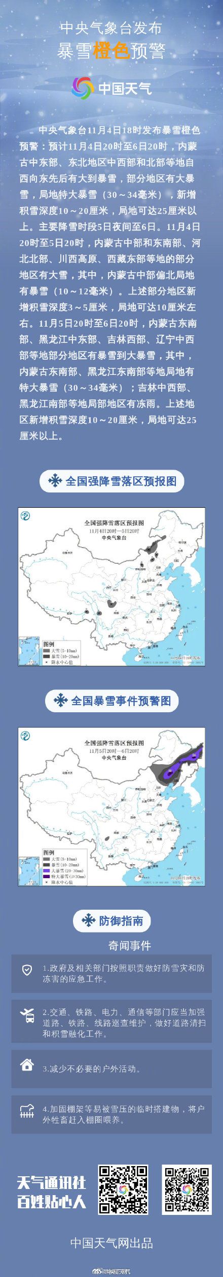 入秋以來首個(gè)暴雪橙色預(yù)警發(fā)布 局地可達(dá)25厘米以上