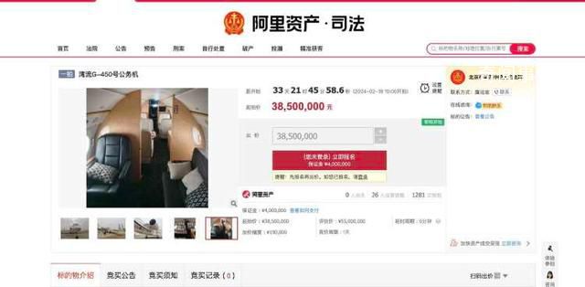 豪華商務飛機打七折司法拍賣