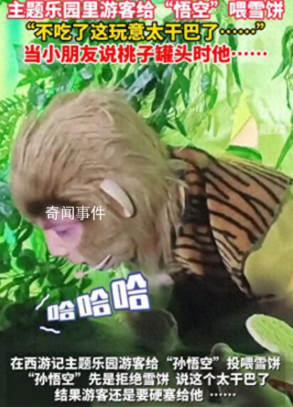 游客給悟空喂雪餅被嫌棄太干不吃